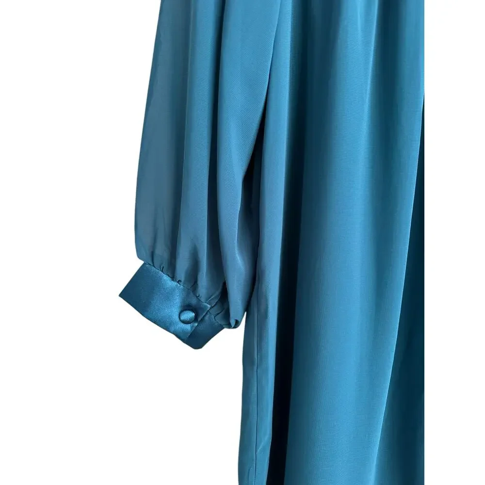NEW Thread Social Teal Green Square Neck Knee Length Long Sheer Sleeve Dress 12